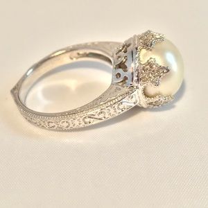 Sterling Pearl & CZ Crown Ring
